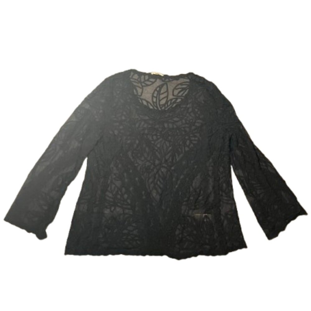 🌙 Capri Black Sheer Lace Top – Size L
